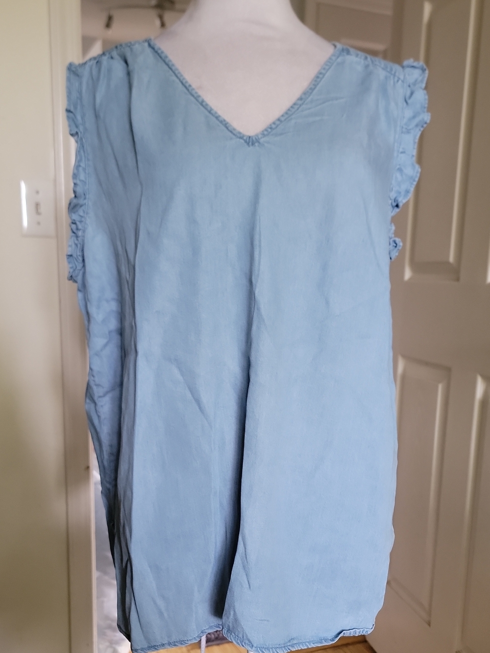 For The Republic Light Blue V-Neck Ruffle Sleeve Tunic